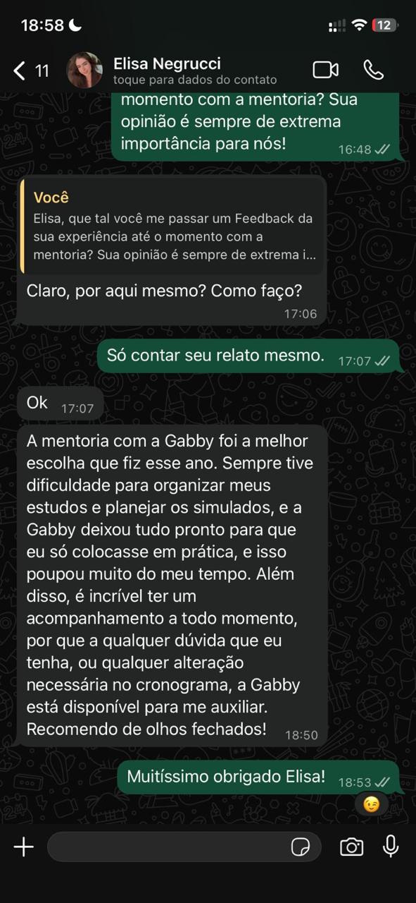 Depoimento de aluno da mentoria 1