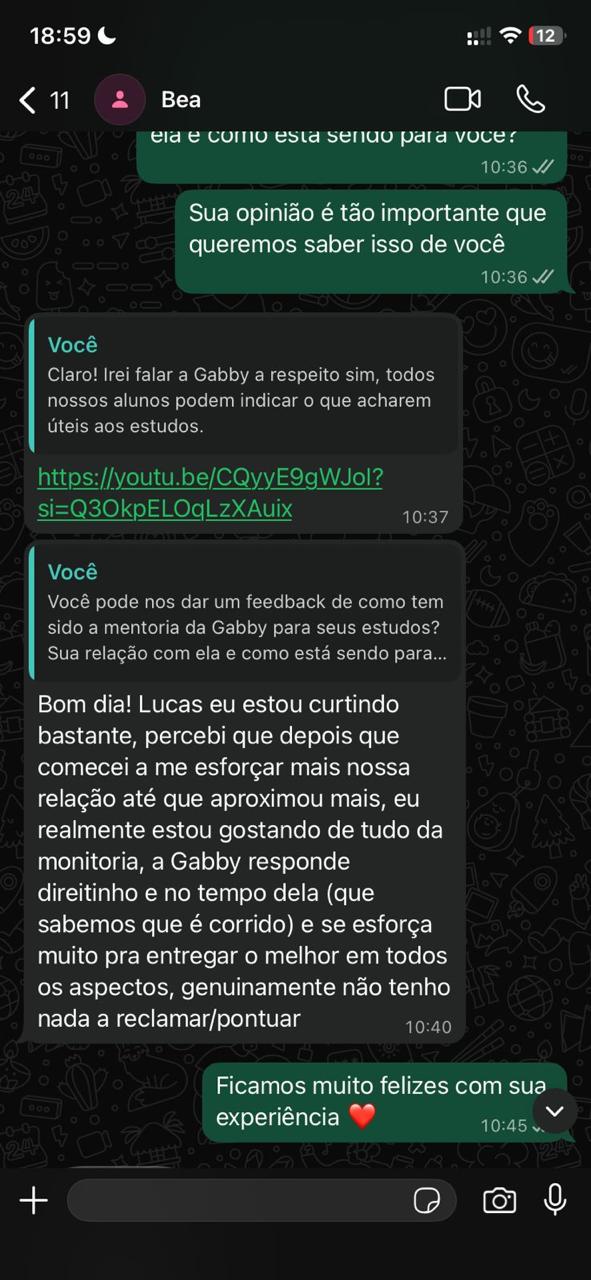 Depoimento de aluno da mentoria 5