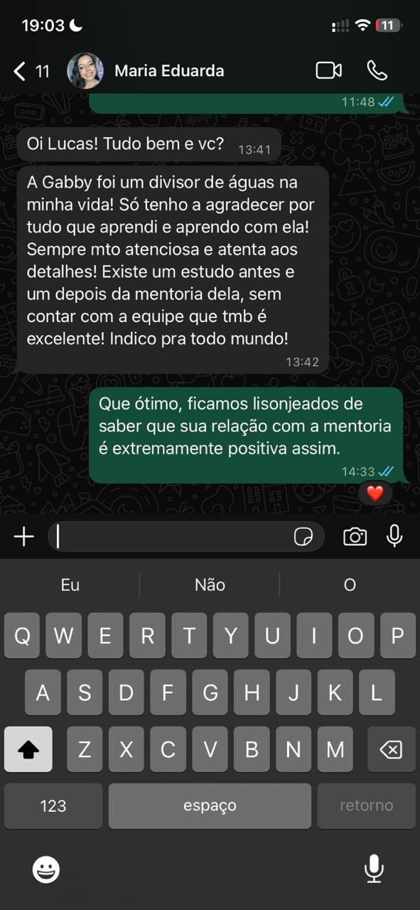 Depoimento de aluno da mentoria 8