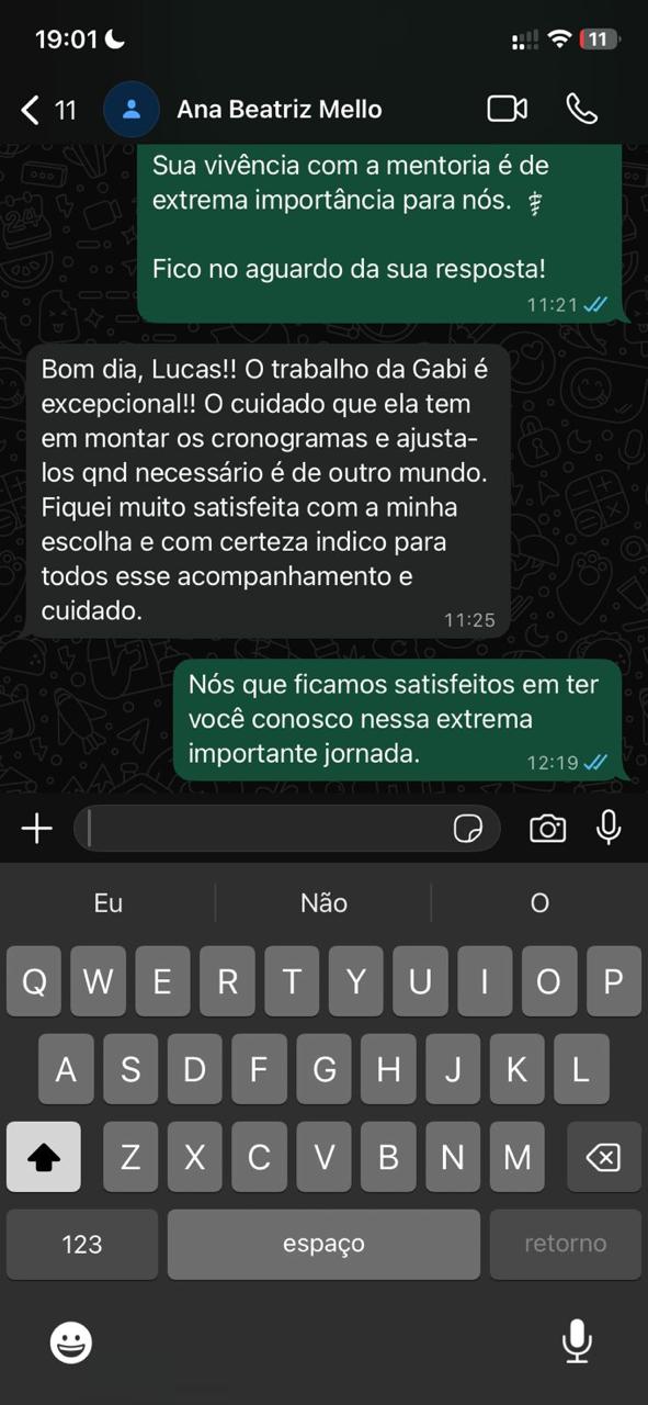 Depoimento de aluno da mentoria 9