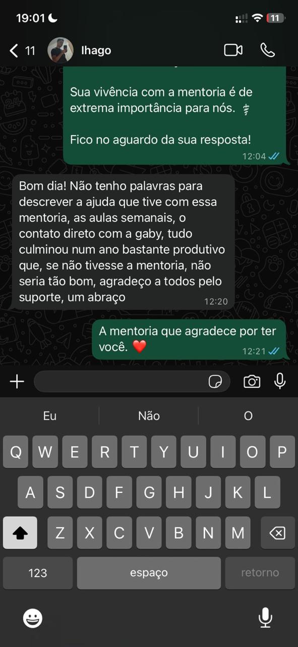 Depoimento de aluno da mentoria 12